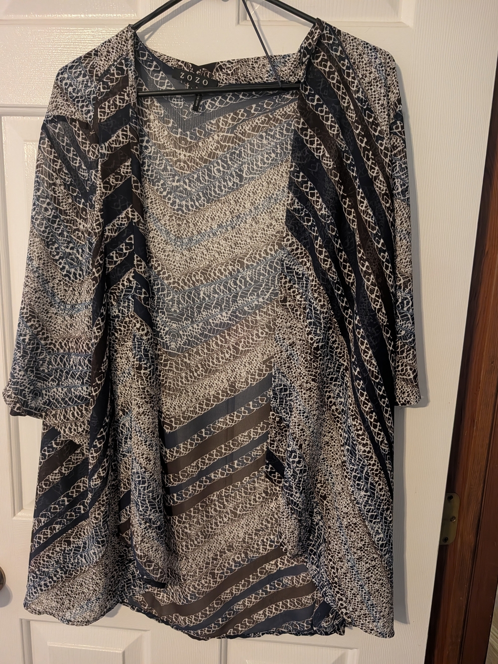 Sheer Chevron Print Tunic Blouse | 3/4 Sleeve Kimono Top